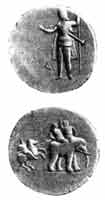 Монета-медаль с изображением битвы Александра Македонского с Пором.